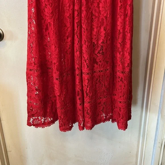 NSR Red lace tea length dress size S - Picture 10 of 13